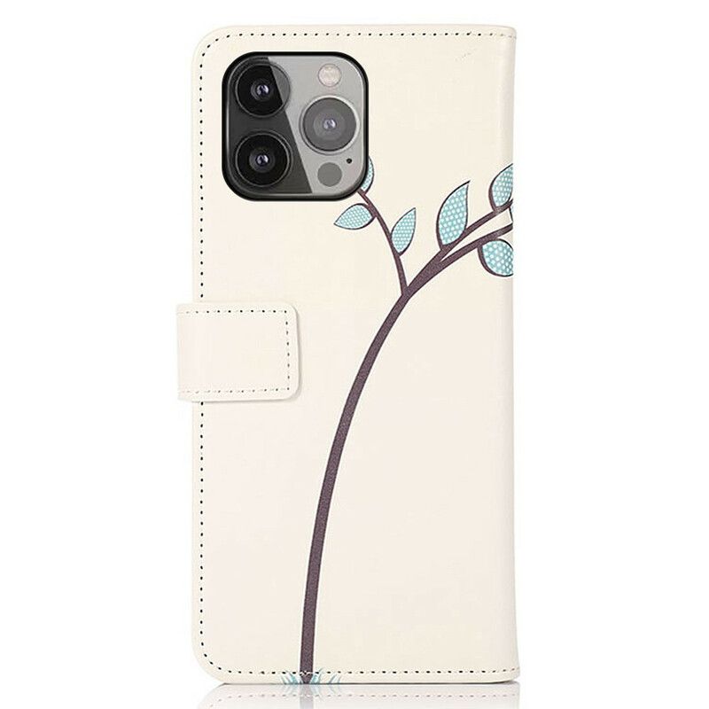 Leren Hoesje Voor iPhone 13 Pro Max Paar Uilen In De Boom