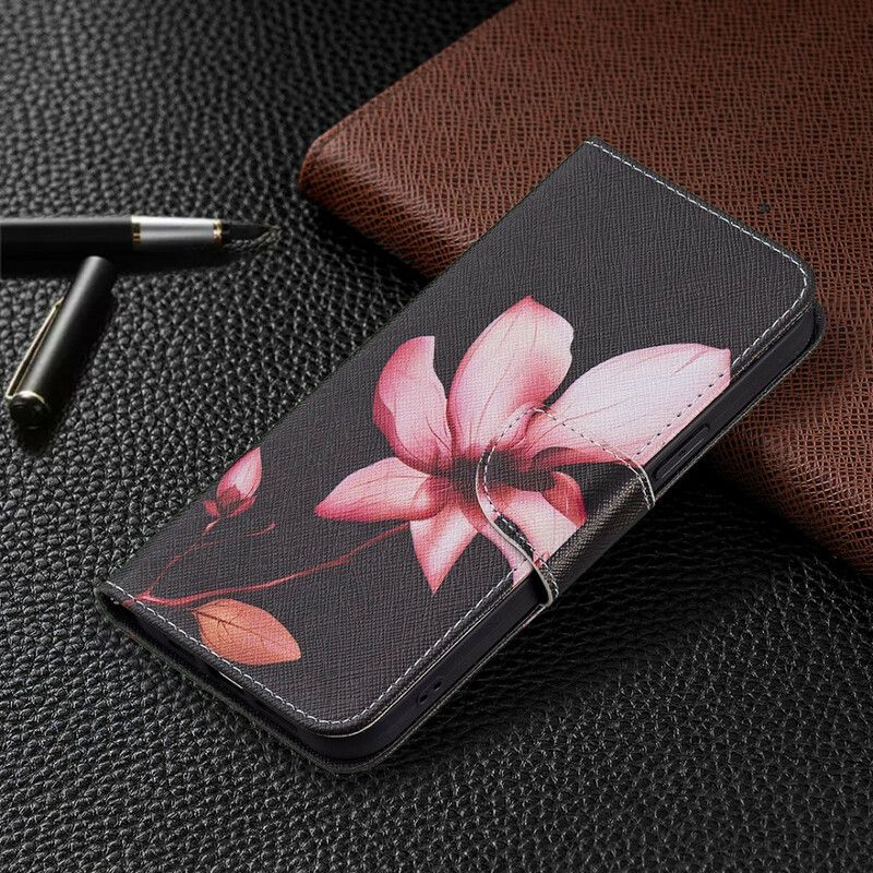 Leren Hoesje Voor iPhone 13 Pro Max Roze Bloem