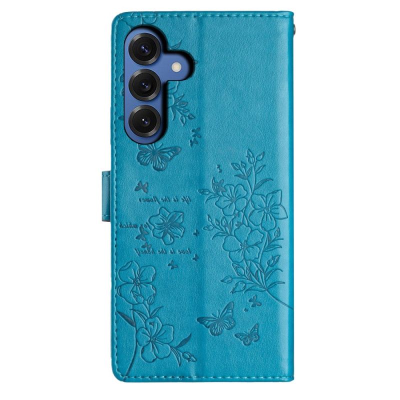 Bescherming Hoesje Samsung Galaxy S26 Plus Bloemen- En Vlinderontwerp En Sleutelkoord