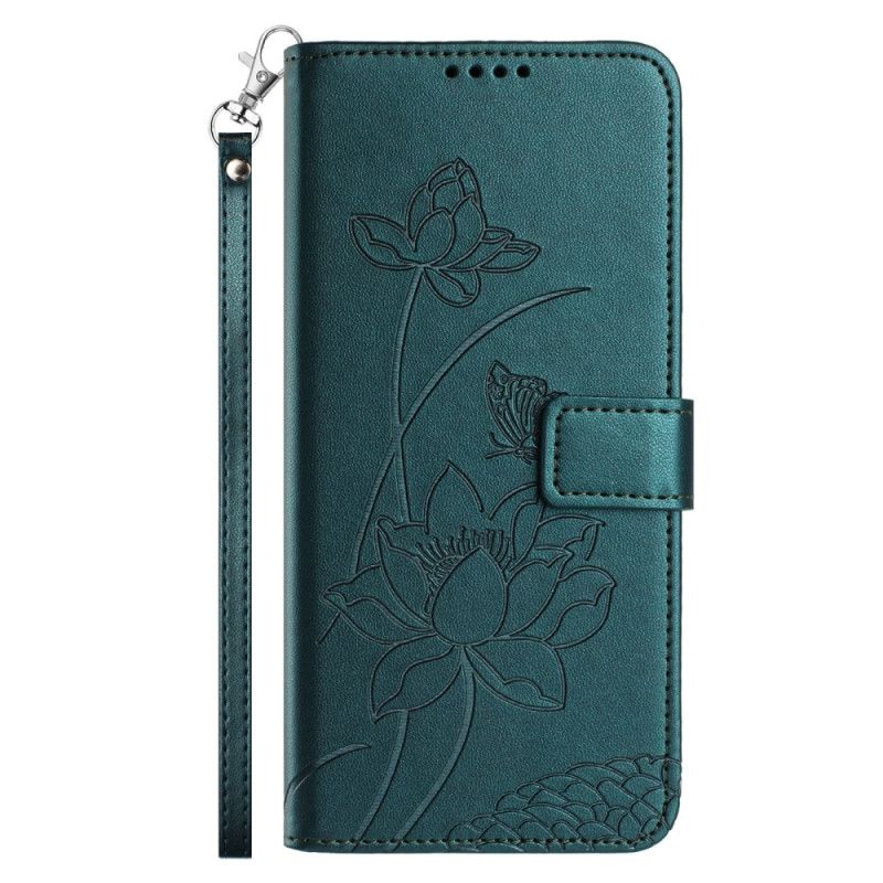 Flip Case Leren Samsung Galaxy S26 Plus Lotuspatroon Met Bandje