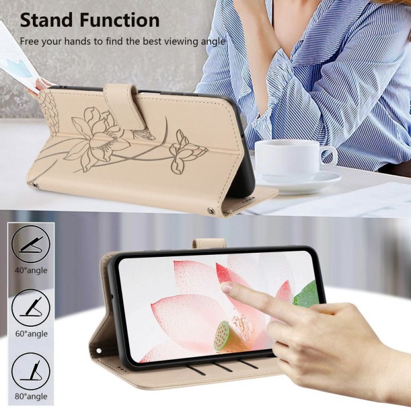 Flip Case Leren Samsung Galaxy S26 Plus Lotuspatroon Met Bandje