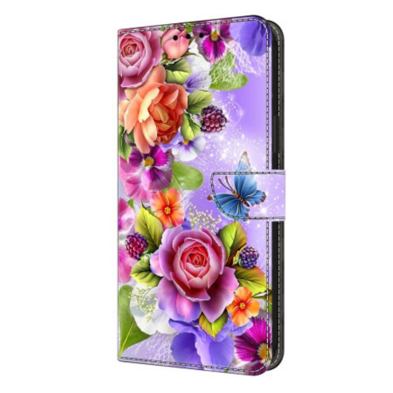 Flip Case Leren Samsung Galaxy S26 Plus Schitterende Bloemen