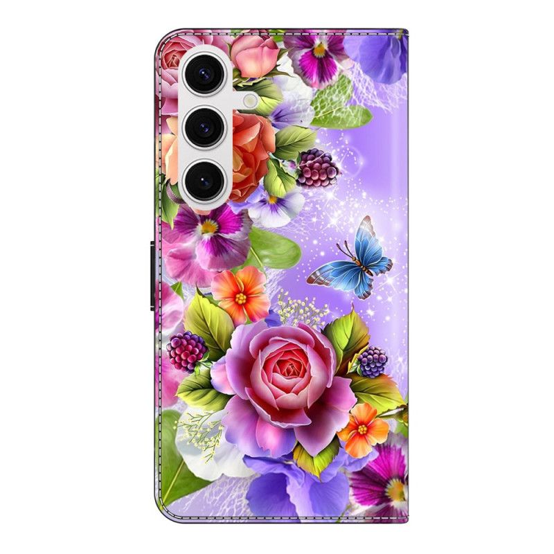 Flip Case Leren Samsung Galaxy S26 Plus Schitterende Bloemen