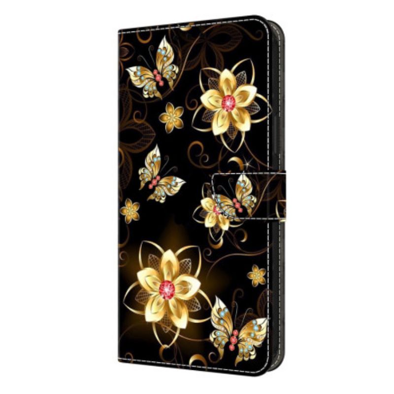 Folio-hoesje Samsung Galaxy S26 Plus Telefoonhoesje Gouden Bloemen En Vlinders