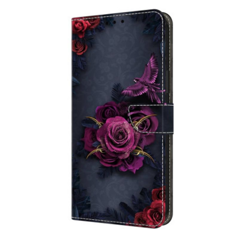 Folio-hoesje Samsung Galaxy S26 Plus Telefoonhoesje Lichtgevende Paarse Bloemen
