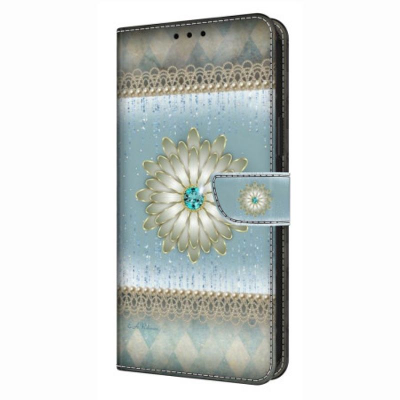 Leren Hoesje Samsung Galaxy S26 Plus Blauwe Diamantbloem
