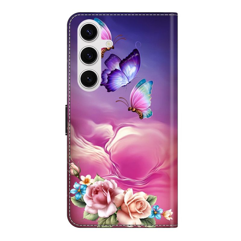 Leren Hoesje Samsung Galaxy S26 Plus Bloemen-vlinderpatroon Bescherming Hoesje