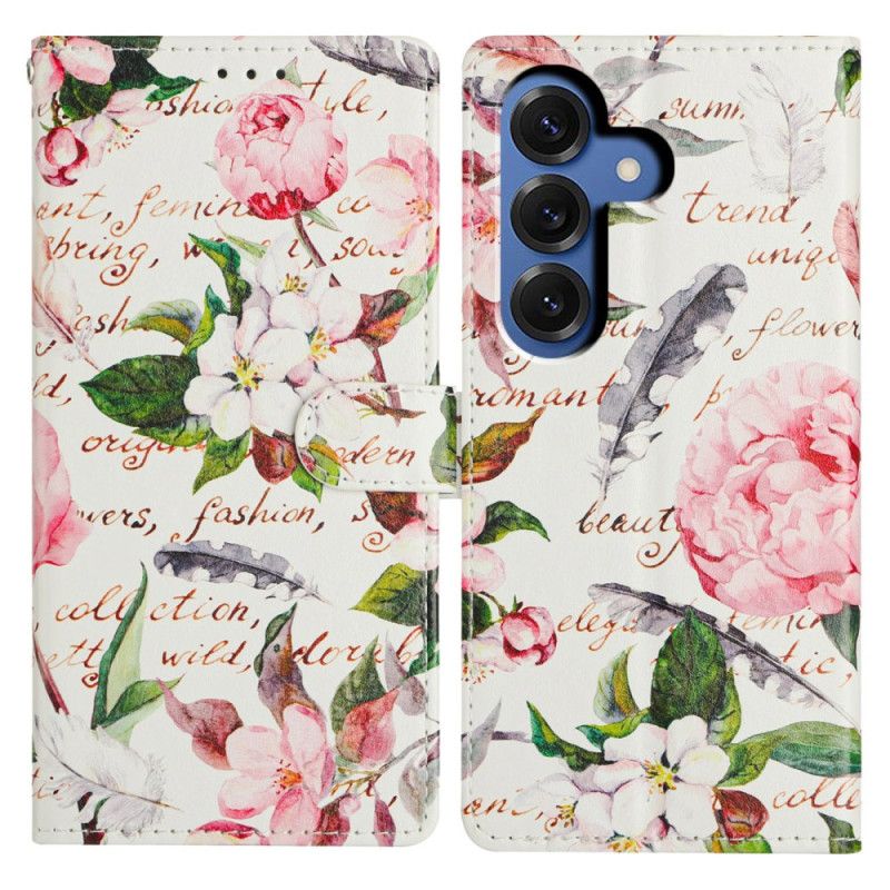 Leren Hoesje Samsung Galaxy S26 Plus Bloemenpoëzie Bescherming Hoesje