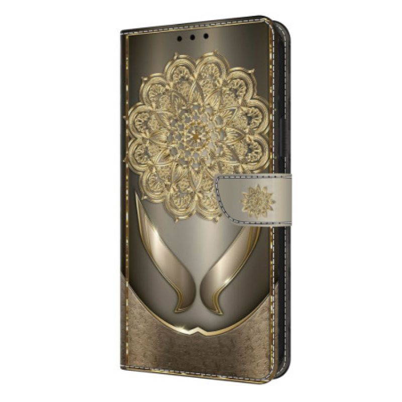 Leren Hoesje Samsung Galaxy S26 Plus Glanzende Gouden Bloemen