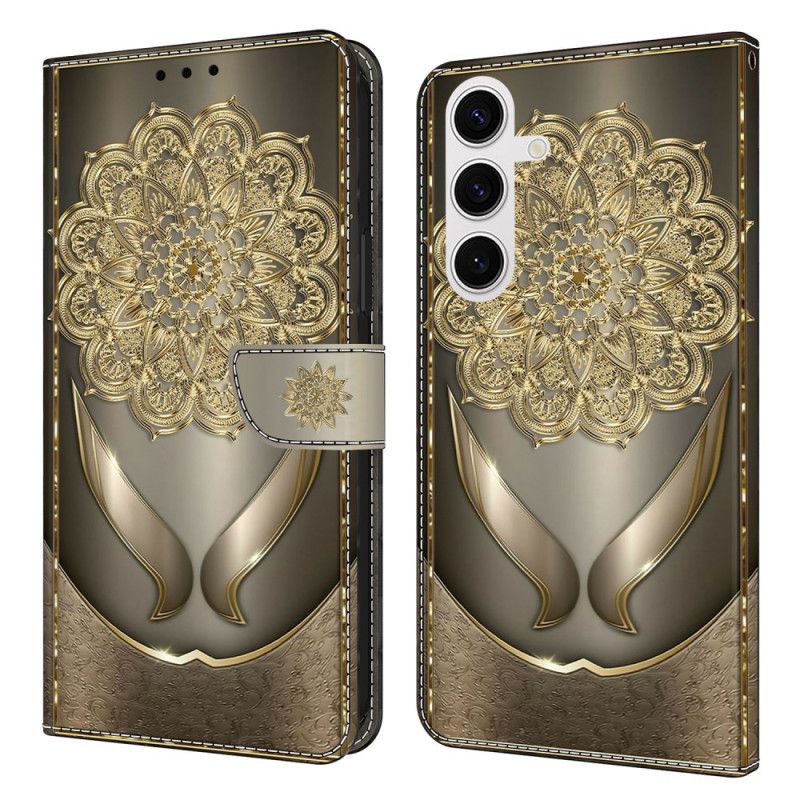Leren Hoesje Samsung Galaxy S26 Plus Glanzende Gouden Bloemen