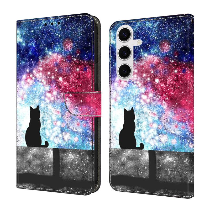Leren Hoesje Samsung Galaxy S26 Plus Kat In Een Sterrenhemel Bescherming Hoesje
