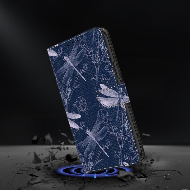 Leren Hoesje Samsung Galaxy S26 Plus Libellen Op Een Blauwe Achtergrond Achtergrond Bescherming Hoesje