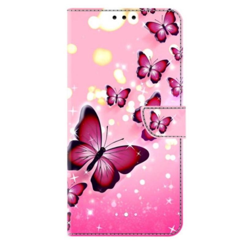 Leren Hoesje Samsung Galaxy S26 Plus Roze Vlinders