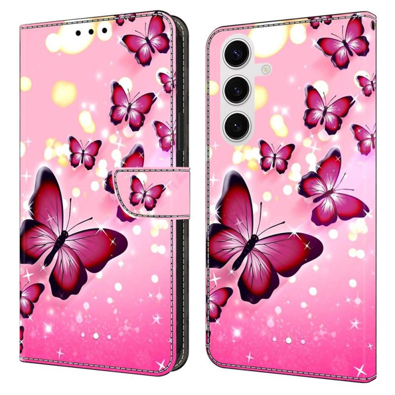 Leren Hoesje Samsung Galaxy S26 Plus Roze Vlinders