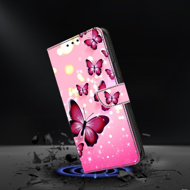 Leren Hoesje Samsung Galaxy S26 Plus Roze Vlinders