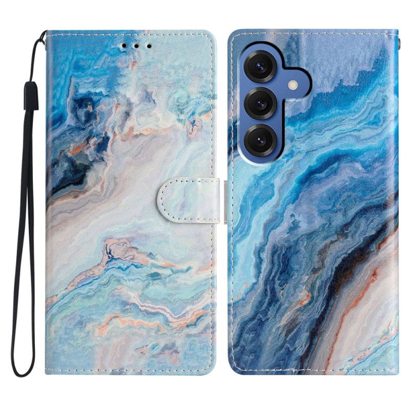 Leren Hoesje Voor Samsung Galaxy S26 Plus Blauw Marmer