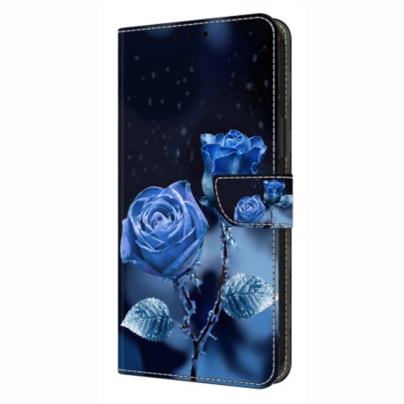 Leren Hoesje Voor Samsung Galaxy S26 Plus Blauwe Rozen
