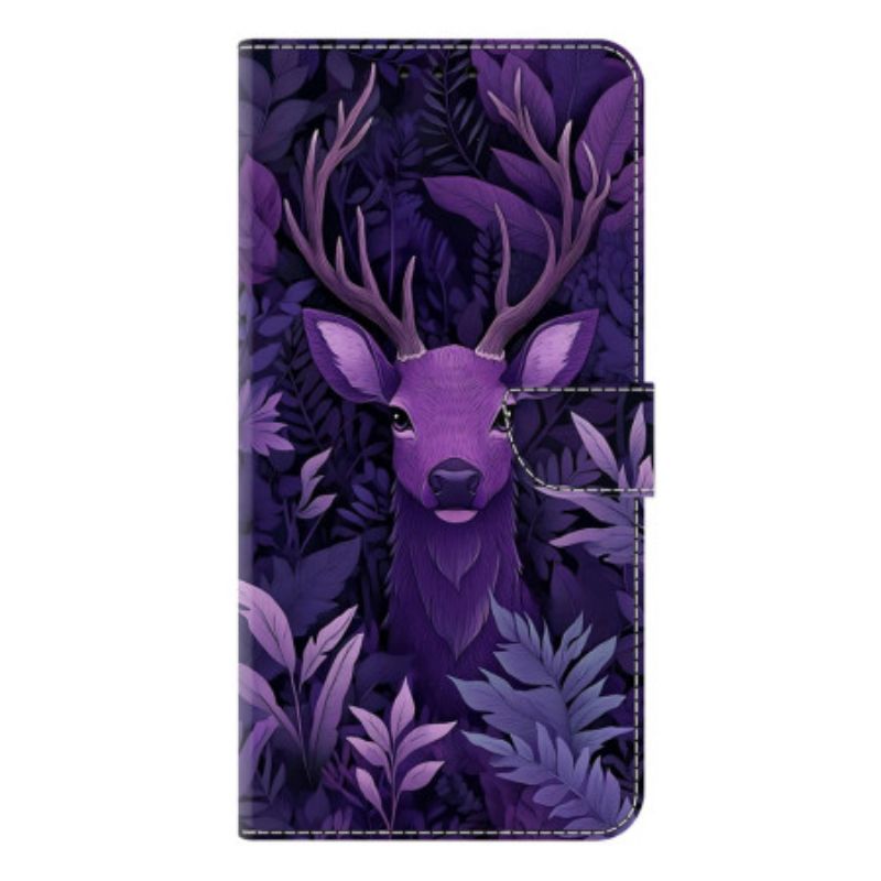 Leren Hoesje Voor Samsung Galaxy S26 Plus Paars Hertmotief