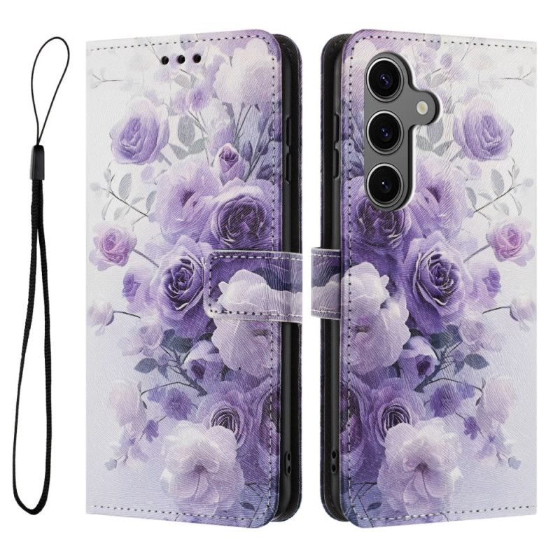 Leren Hoesje Voor Samsung Galaxy S26 Plus Paarse Rozen