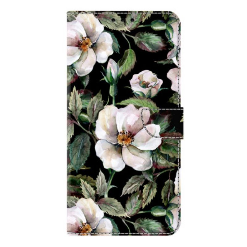 Leren Hoesje Voor Samsung Galaxy S26 Plus Wit Bloemenmotief