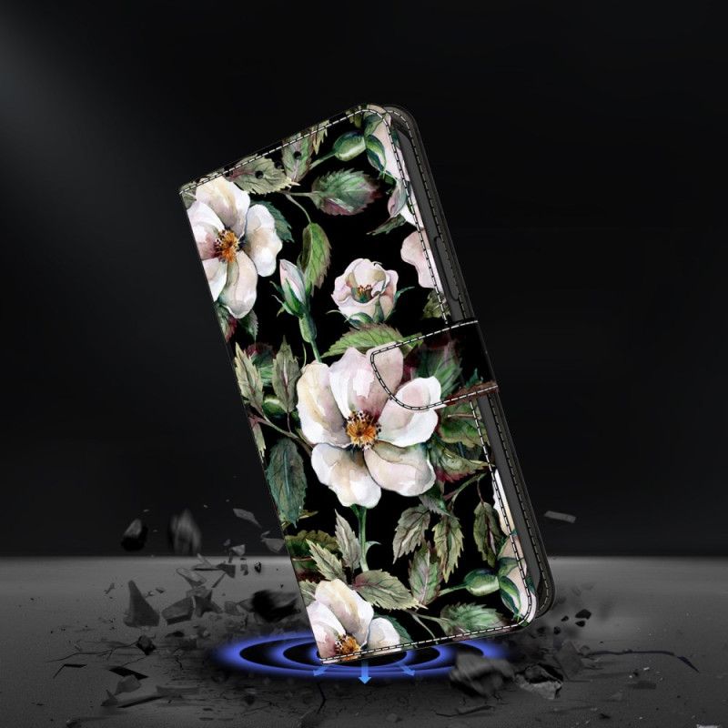Leren Hoesje Voor Samsung Galaxy S26 Plus Wit Bloemenmotief