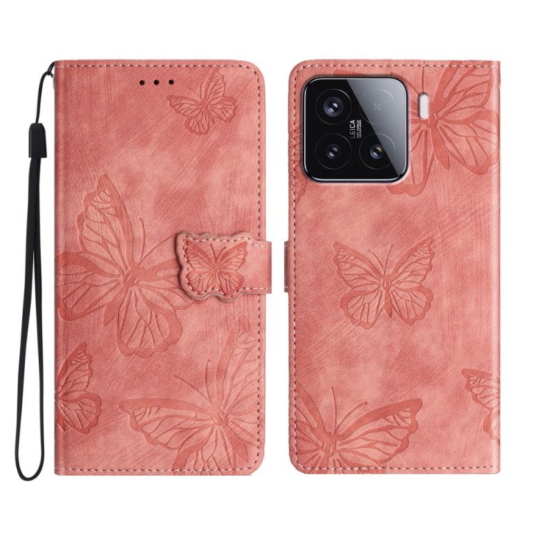 Folio-hoesje Xiaomi 15t Suède-look Met Vlindereffect