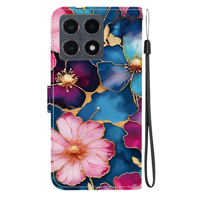 Folio-hoesje Xiaomi 15t Telefoonhoesje Blauw-gouden Bloemen