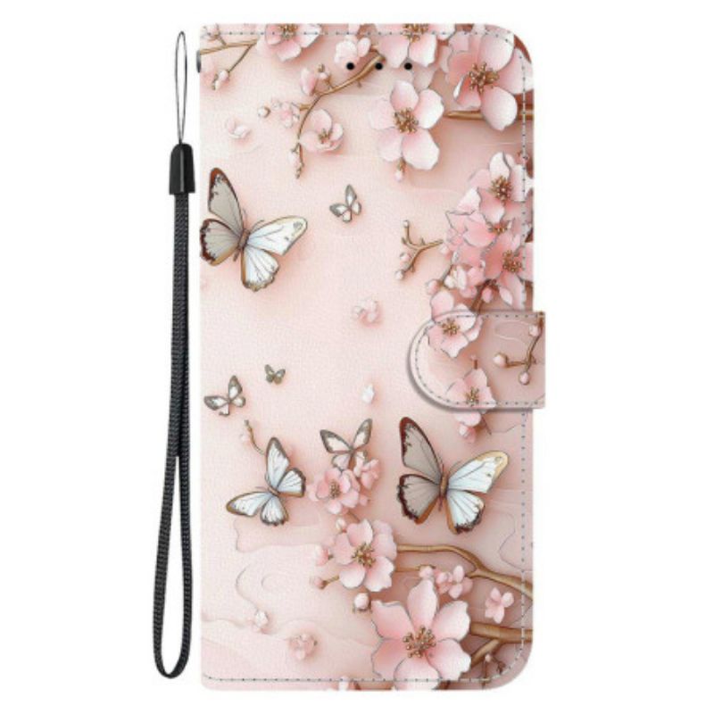 Folio-hoesje Xiaomi 15t Telefoonhoesje Roségouden Vlinders En Bloemen