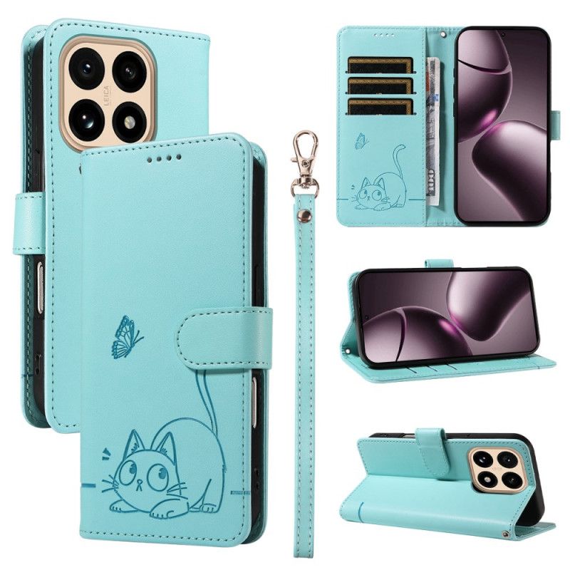 Leren Hoesje Voor Xiaomi 15t Bandje Met Kattenmotief