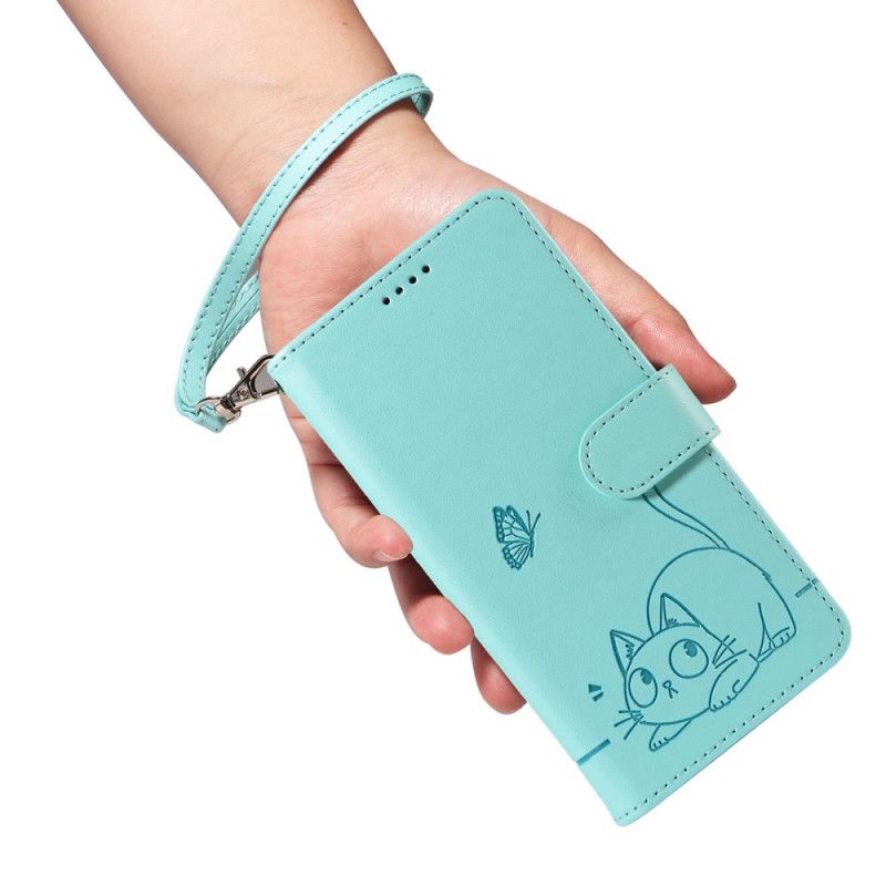 Leren Hoesje Voor Xiaomi 15t Bandje Met Kattenmotief
