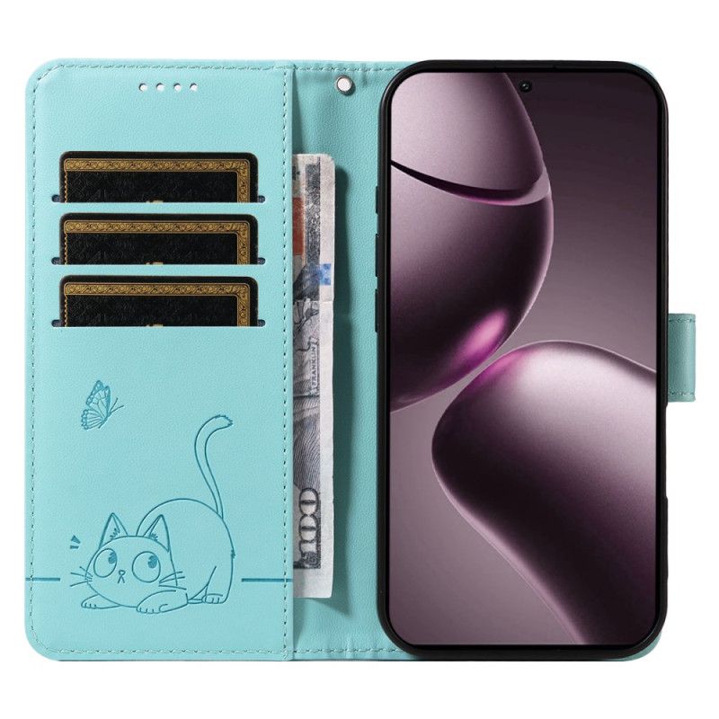 Leren Hoesje Voor Xiaomi 15t Bandje Met Kattenmotief