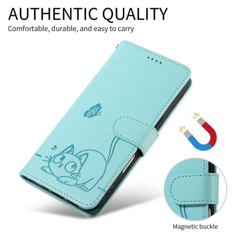 Leren Hoesje Voor Xiaomi 15t Bandje Met Kattenmotief