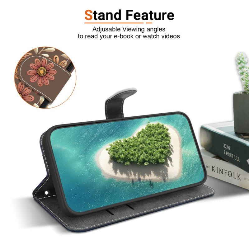 Leren Hoesje Voor Xiaomi 15t Bruine Bloemen