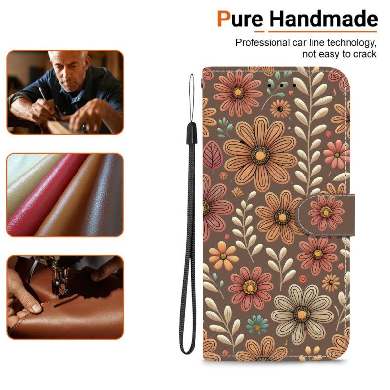 Leren Hoesje Voor Xiaomi 15t Bruine Bloemen