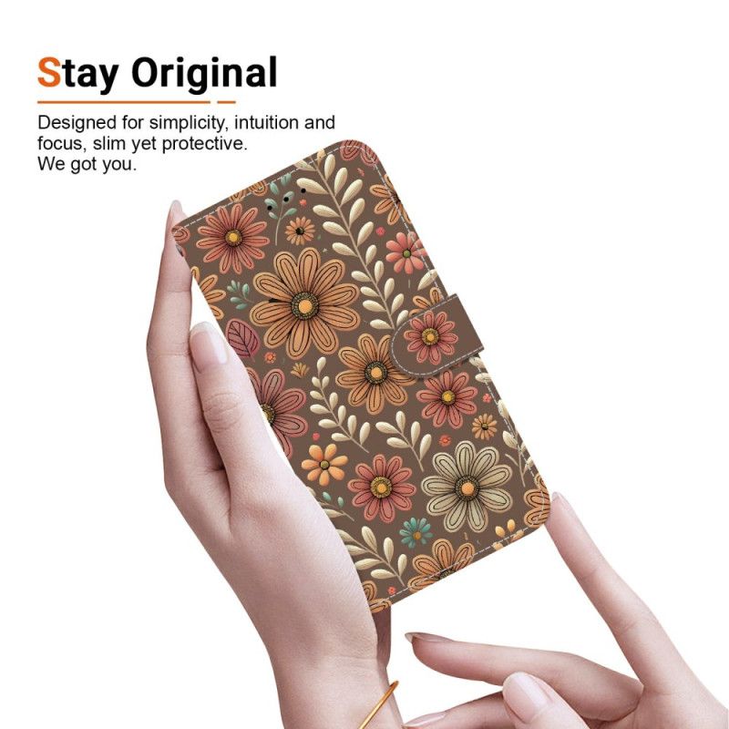 Leren Hoesje Voor Xiaomi 15t Bruine Bloemen