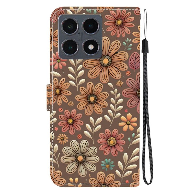 Leren Hoesje Voor Xiaomi 15t Bruine Bloemen