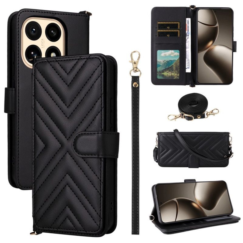 Leren Hoesje Voor Xiaomi 15t Gewatteerd Met Schouderband En Polsband