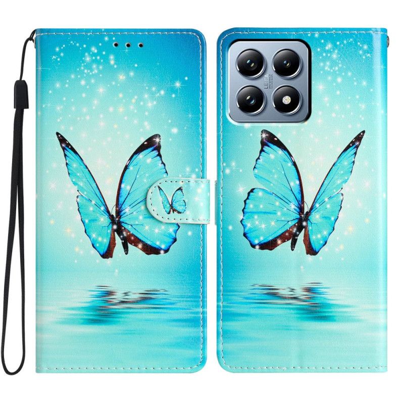 Leren Hoesje Xiaomi 15t Blauwe Vlinder Bescherming Hoesje