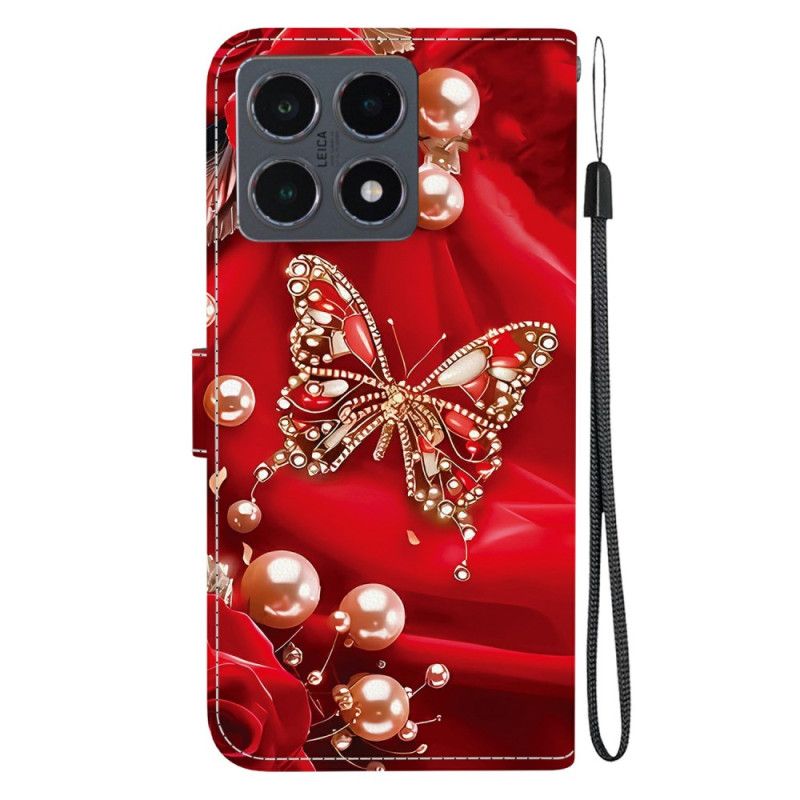 Leren Hoesje Xiaomi 15t Vlinders En Parels Bescherming Hoesje