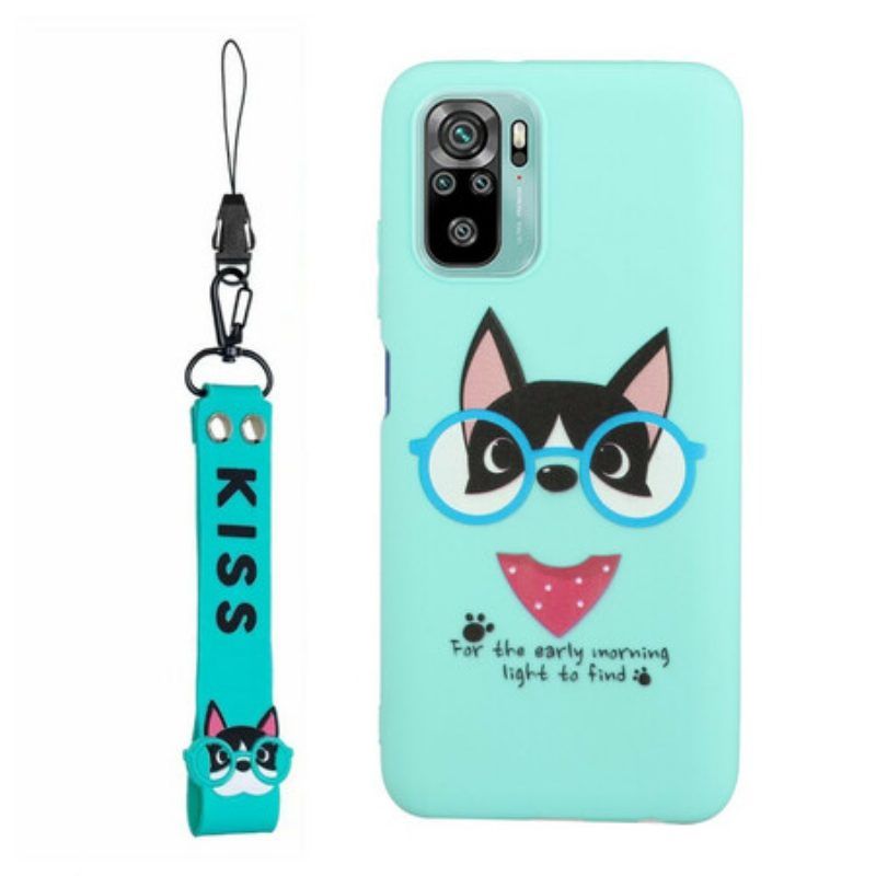 Hoesje voor Xiaomi Redmi Note 10 / 10S Hond Met Lanyard Kiss