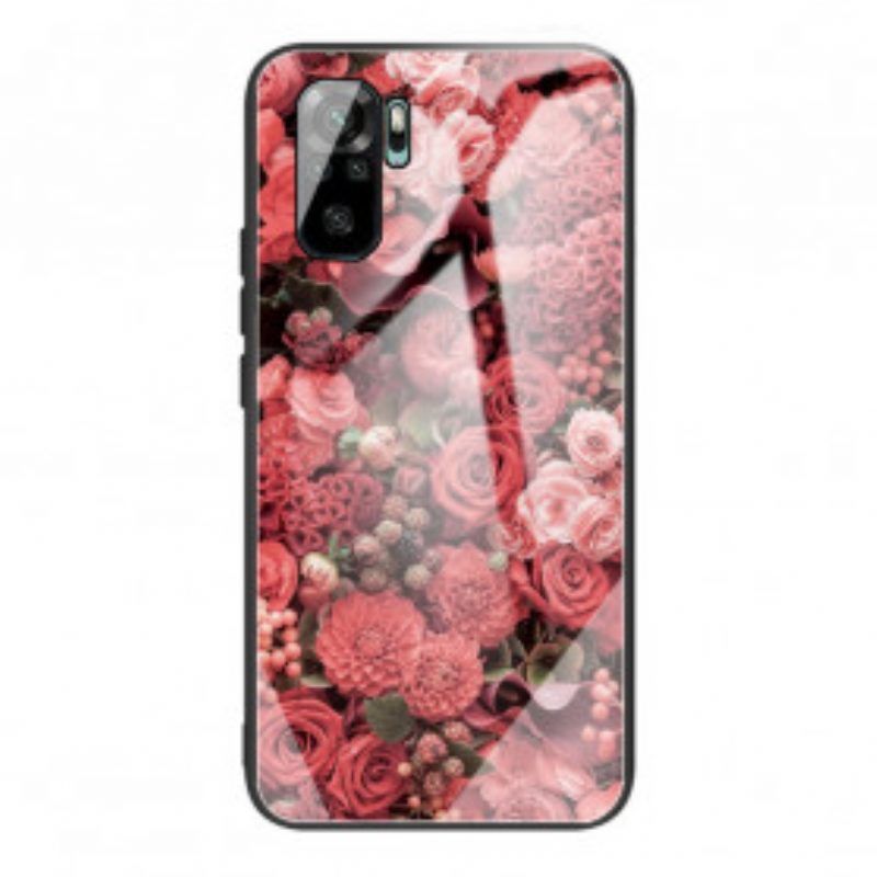 Hoesje voor Xiaomi Redmi Note 10 / 10S Rose Bloemen Gehard Glas