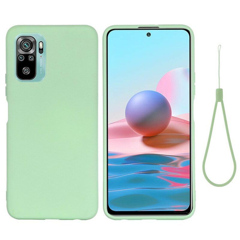 Hoesje voor Xiaomi Redmi Note 10 / 10S Vloeibare Siliconen Met Sleutelkoord