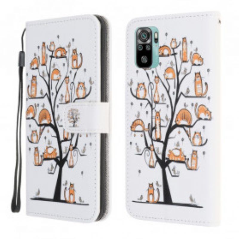 Leren Hoesje voor Xiaomi Redmi Note 10 / 10S Met Ketting Funky Cats Met Riem