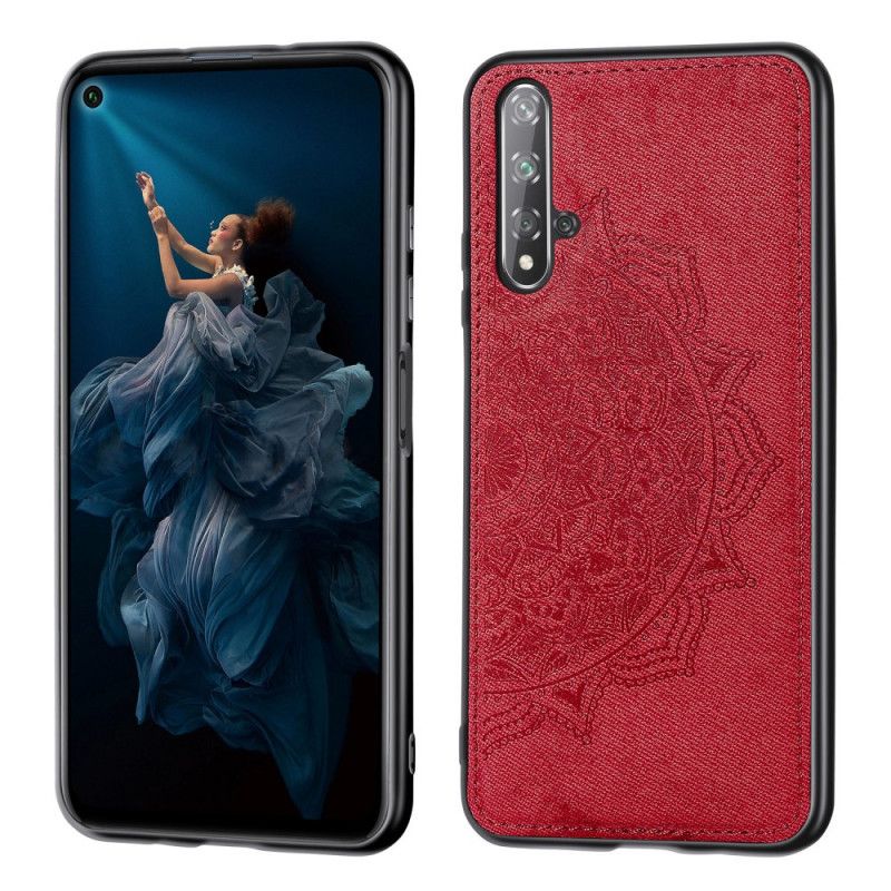 Hoesje Huawei Nova 5T Grijs Zwart Stof En Mandala-Structuur