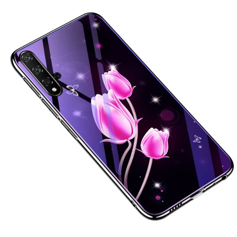 Hoesje Huawei Nova 5T Magenta Gehard Glas En Bloemensilicone