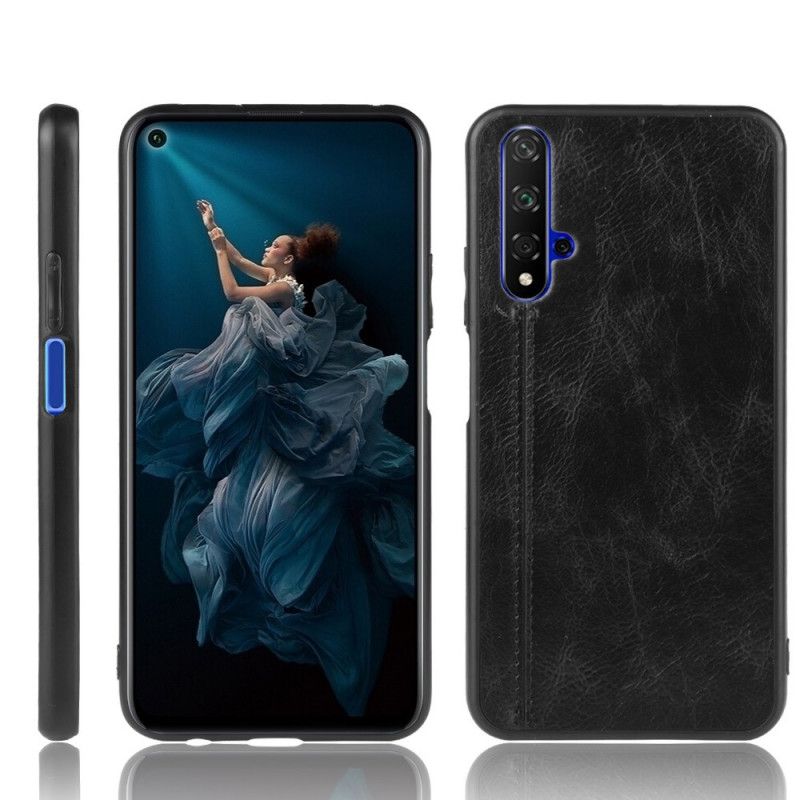 Hoesje Huawei Nova 5T Rood Zwart Stiksels In Leerstijl