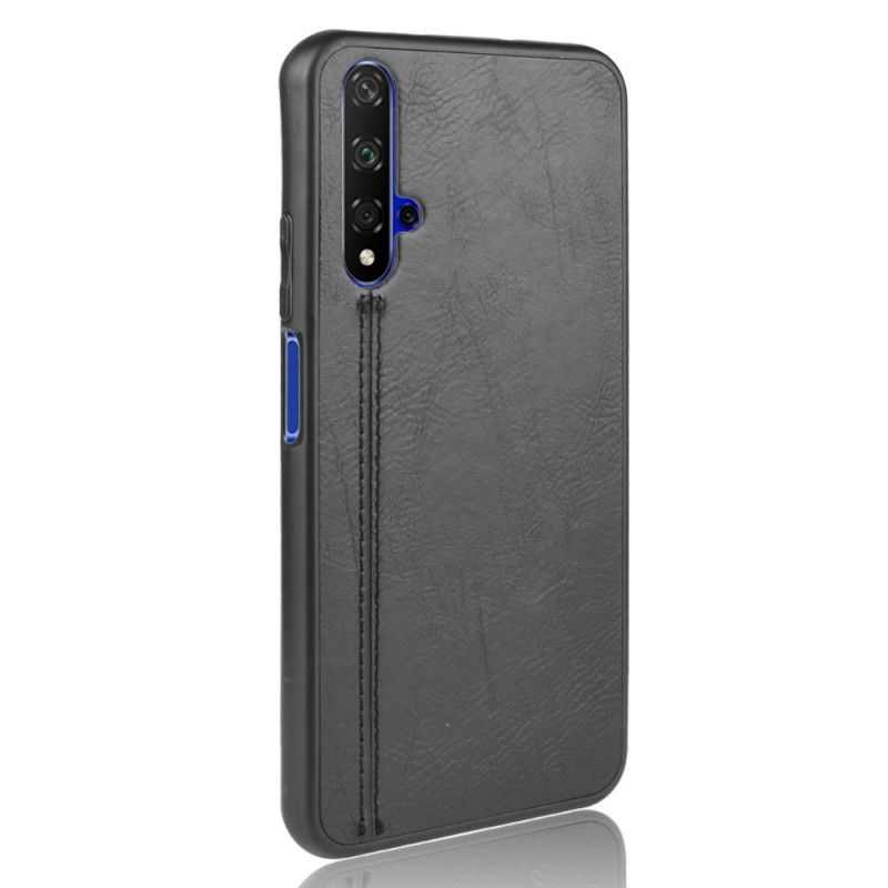 Hoesje Huawei Nova 5T Rood Zwart Stiksels In Leerstijl