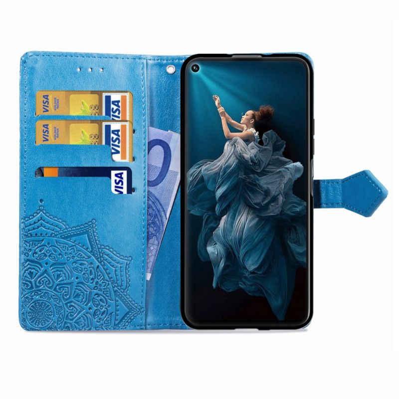 Leren Hoesje voor Huawei Nova 5T Grijs Zwart Mandala Van Middelbare Leeftijd