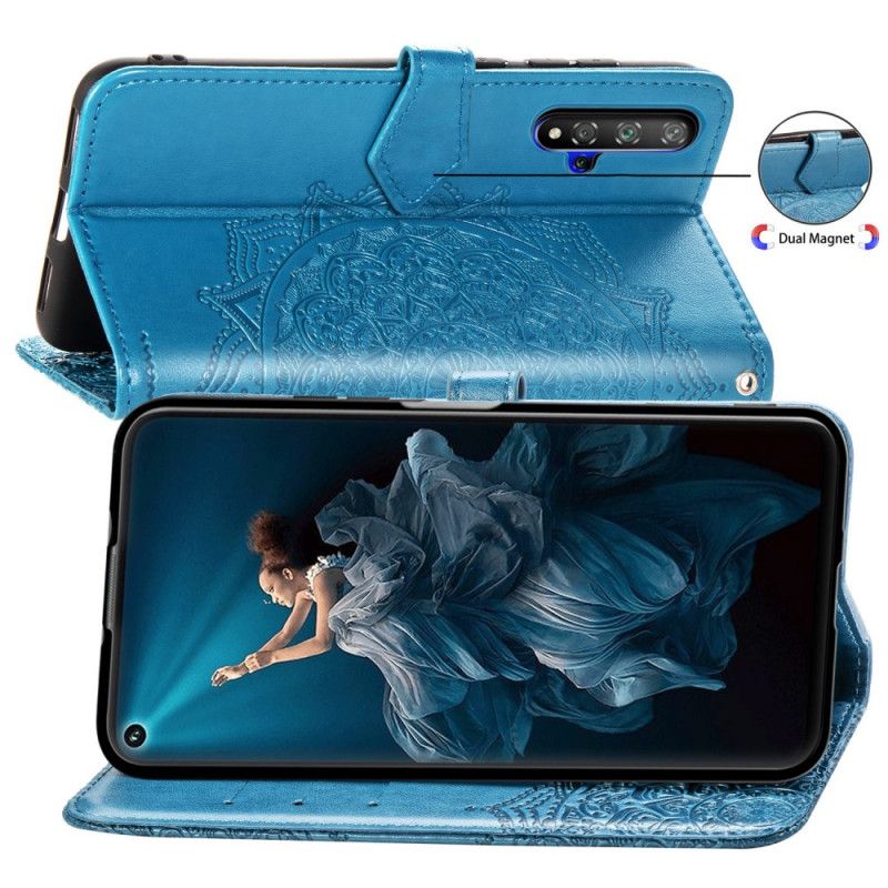 Leren Hoesje voor Huawei Nova 5T Grijs Zwart Mandala Van Middelbare Leeftijd