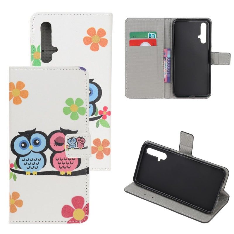 Leren Hoesje voor Huawei Nova 5T Paar Uilen